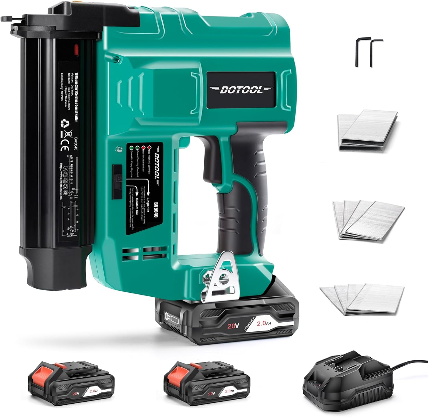 Home Improvement Brad - バッテリー式コードレスネイルガン、2-in-1電動ブラッドネイラー（18ゲージ釘1000本付き）、20V 2.0Ahバッテリー付属、住宅改修・木工用