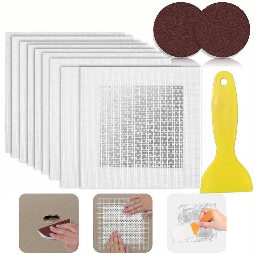 Tile Grout Repair - 4個セット メッシュ壁補修パッチ 粘着性補修ネット ドライウォール穴 天井プラスター損傷用 アルミプレート